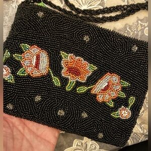 Black Beaded Floral Women's Clutch